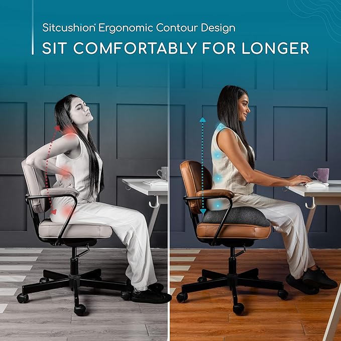 SitCushion Extra Large Seat Cushions for Office Chairs – Gaming Chair Seat Cushion and Sciatica Pain Relief Pillow for Back Pain. Orthopedic Coccyx Cushion for Tailbone Pain Relief (Original Black)