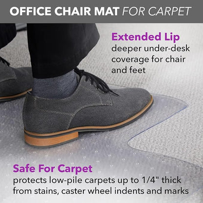 HON Office Chair Mat for Carpet, Clear Desk Mat with Extended Lip for Rolling Computer Chairs, Heavy Duty Vinyl Floor Protector for Low Pile Carpet, 36 x 48 in, Clear