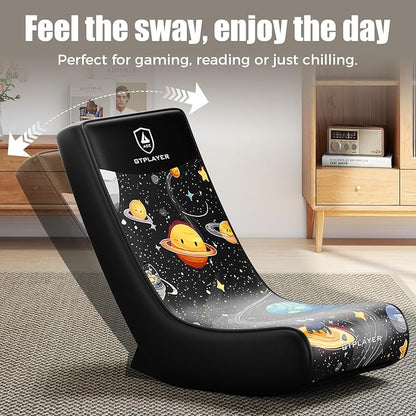 GTPLAYER Gaming Floor Rocking Chair – Rocker Floor Game Chair with Angle Limiter, Compact & Lightweight Game Seat, Black Galaxy Patterned