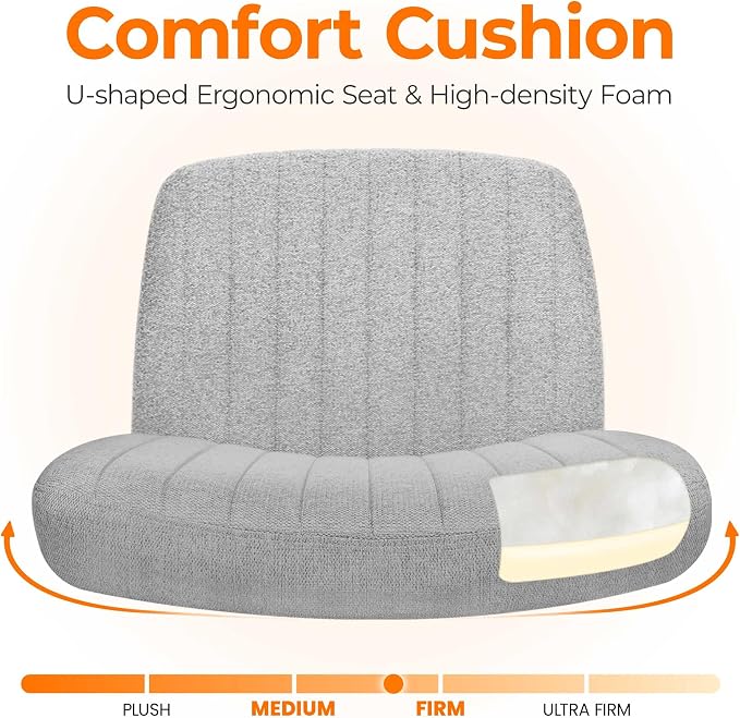 NEO CHAIR Criss Cross Chair with Wheels Home Office Cross Legged Armless Chairs Ergonomic Adjustable Computer Desk Task Wide Seat for Bedroom Vanity Comfy Swivel (Grey)