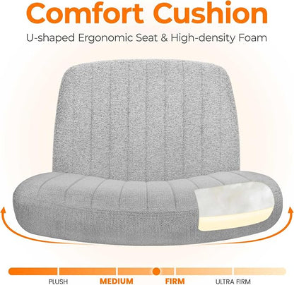 NEO CHAIR Criss Cross Chair with Wheels Home Office Cross Legged Armless Chairs Ergonomic Adjustable Computer Desk Task Wide Seat for Bedroom Vanity Comfy Swivel (Grey)