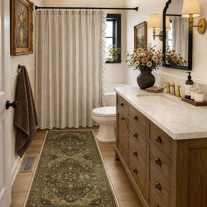 RELEANY Area Rugs Runner 2'x6' Washable Non-Slip, Floral Vintage Distress Medallion Carpet for Kitchen Hallway Bedroom Beside Laundry Room Bathroom, Brown Dark Brown