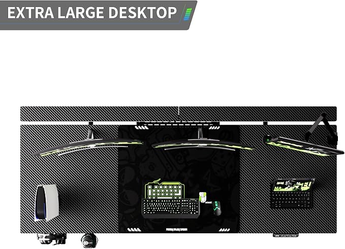 71" Gaming Standing Desk for Gamers & Streamers, 4-Leg Electric Sit Stand Desk with LED Lights, Flip-Top Cable Management, Stable Computer Desk with Wheels