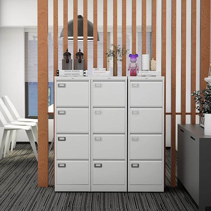 Fesbos File Cabinets - 4 Drawers Vertical 17.8" Deep Lockable Filing Cabinet - White Metal Storage Cabinets for Home Office to Hanging Files Letter/Legal/F4/A4 Size