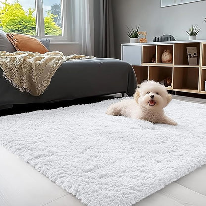 OLANLY 3x4 Machine Washable Accent Rug, Soft Fluffy Shaggy Area Rug for Bedroom, Living Room, Indoor Floor Carpet for Kids, Nursery, Home Decor, White