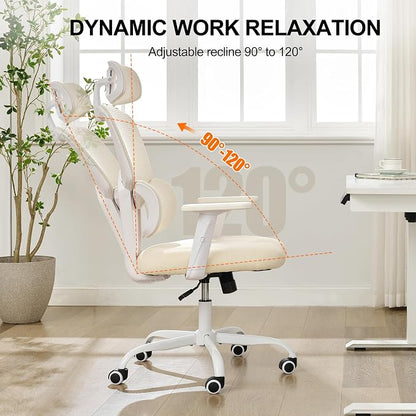 Ergonomic Office Chair,Home Mesh Office Desk Chairs,High Back Office Chair 330 LBS,Swivel Computer Chair with 2D Armrest,Adjustable Headrest,Lumbar Support,Rocking Function (Beige)