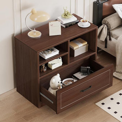 LVB Wood Lateral Filing Cabinet with Drawer, Farmhouse File Cabinet Printer Stand with Storage Shelves, Printer Cabinet Fits A4 Letter Legal Size with Hanging File Folder for Home Office, 32.7" Walnut