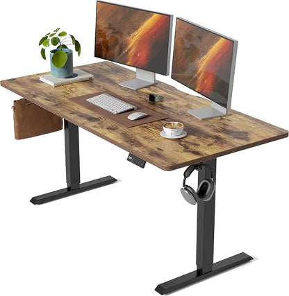 CubiCubi 63 x 28 Large Standing Desk, Height Adjustable Electric Computer Desk, 28" Deep Desktop, Sit Stand up Home Office Workstations with Preset Heights, Rustic Brown