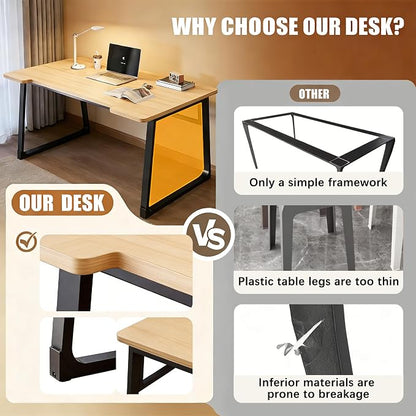 Computer Desk 39.4 Inch Small Office Desk with Wood Top and Metal Frame, Study Writing Desk for Home, Bedroom, Gaming, U-Shaped Leg Design, Modern Simple