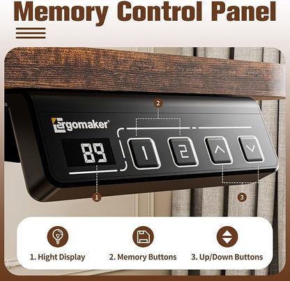 ERGOMAKER 35" Electric Standing Desk, Adjustable Height, Sit Stand Up Desk for Home Office & Computer Workstations, Memory Controller, Rustic Brown