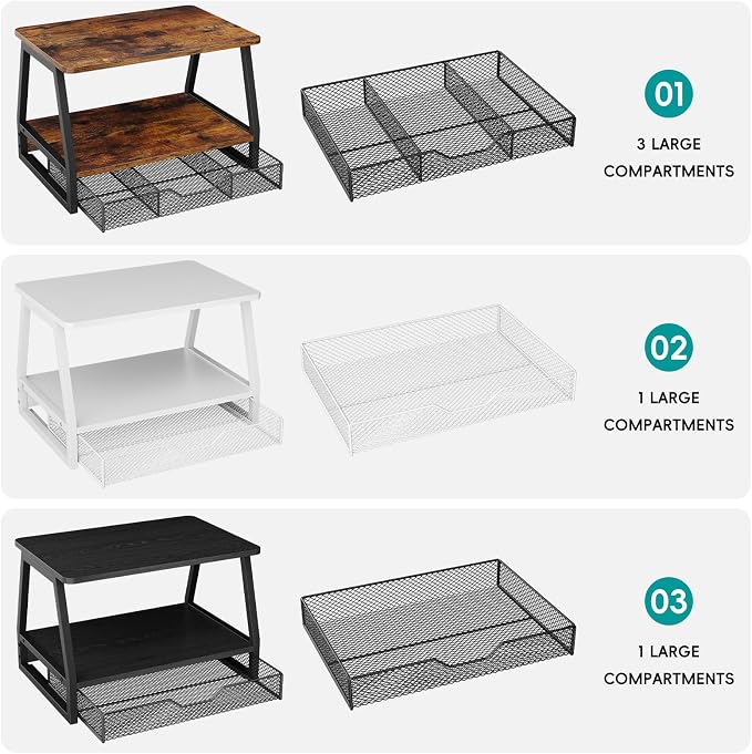 2-Tier Printer Stand with Storage, Desktop Organizer for Printer Paper, Desk Shelf for Office and Home Printers‌ Tables, Black