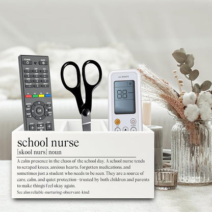 School Nurse Gifts Pen Pencil Holder Organizer for Desk, Nursing Student Gifts, Nursing School Graduation Gift Wooden Box Sign for Office Workplace Desk Tabletop Decorations