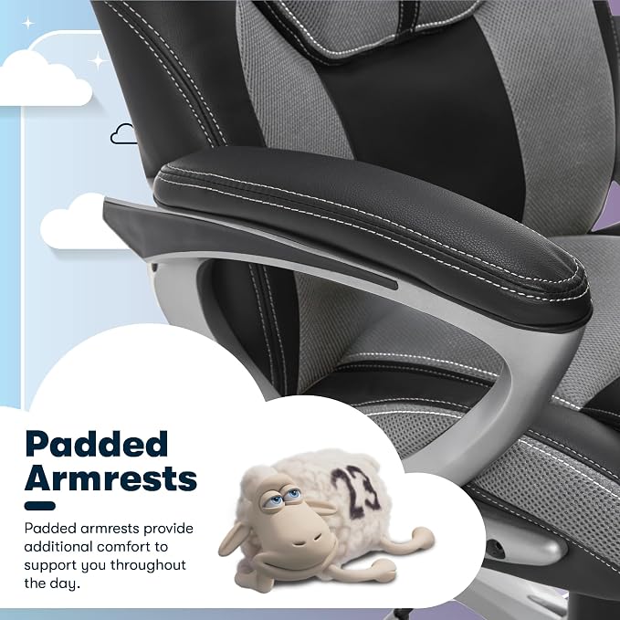 Serta Amplify Executive Office Chair with Faux Leather and Mesh, Adjustable Ergonomic Comfy Seat with Lumbar Support, Modern Computer DeskChairs, Swivel Rolling Wheels, Gray