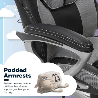 Serta Amplify Executive Office Chair with Faux Leather and Mesh, Adjustable Ergonomic Comfy Seat with Lumbar Support, Modern Computer DeskChairs, Swivel Rolling Wheels, Gray