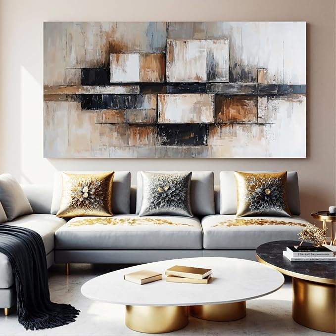Modern Abstract Geometric Oversized Wall Art Decor For Living Room Large Modern Abstract Beige And Black Wall Art Geometric Decor Prints Wall Art For Bedroom And Office Wall Decor 39 X 78 Inch