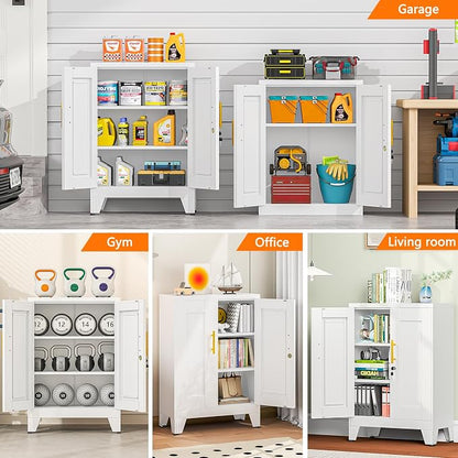 36 Inch Locking Storage Cabinet, 11.8" D x 23.6" W x 35.4" H, Metal Cabinet with 2 Adjustable Shelves, Heavy-Duty Steel Garage Storage Cabinet for Home, Office, Basement, White