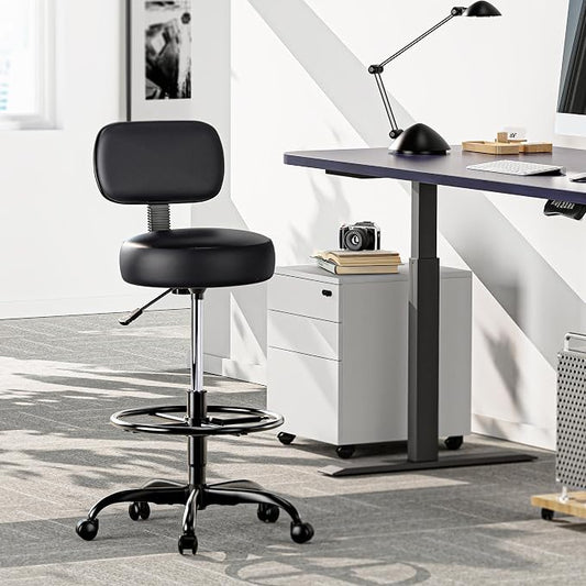 SUPERJARE Drafting Chair with Back, Set of 2, Swivel Barstools, Adjustable Height Rolling Stool with Footrest, Standing Desk Chair for Counter Height Desk, Shop, Home Kitchen, Clinic Studio, All Black