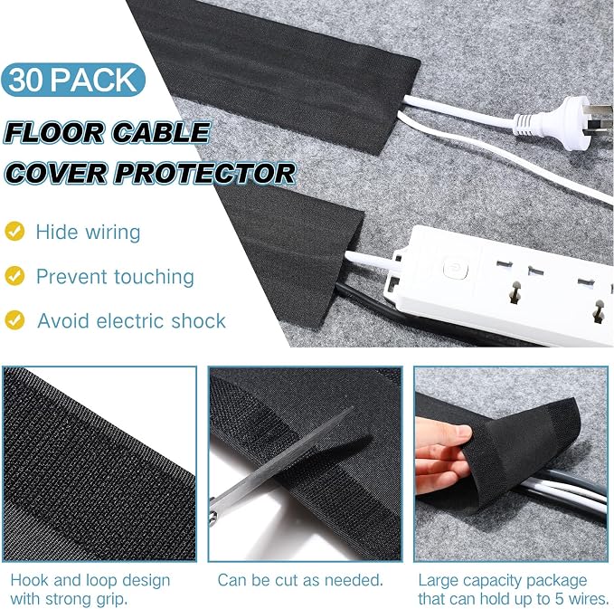 WILLBOND Carpet Cord Cover Cable Protector Floor Cover Cable Protector Management Only for Commercial Office Carpet(295.28 ft,Black)