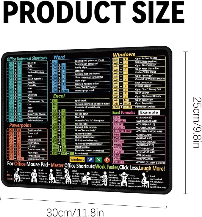 Compact Shortcut Master Mouse Pad - Essential Excel, Word, PowerPoint & Windows Cheat Sheet for Office Efficiency,Non-Slip, Waterproof Desk Mat for Small Spaces, Beginners & Secretaries
