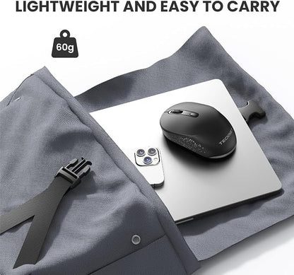 TECKNET Bluetooth Wireless Mouse, Bluetooth 5.2 & 2.4G USB-A Receiver, Compact & Portable, Silent Click, Ergonomic Symmetrical Design, 18-Month Battery, Adjustable DPI, Wide Compatibility - Black