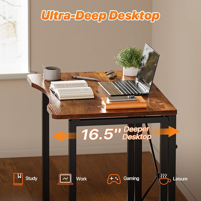 Huuger Folding Desk for Small Spaces, 23.6 Inch Foldable Computer Table, for Home Office, Study, Bedroom, Dorm, Space Saving, Small Writing Work Office Computer Desk, Easy to Fold, Rustic Brown