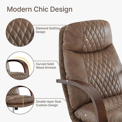KISLOT Home Office Desk Chair, Ergonomic Office Chair with Lumbar Support, Adjustable Swivel Computer Chair with Wheels, Faux Leather Executive Task Chair with Wood Arms, Set of 2, Brown