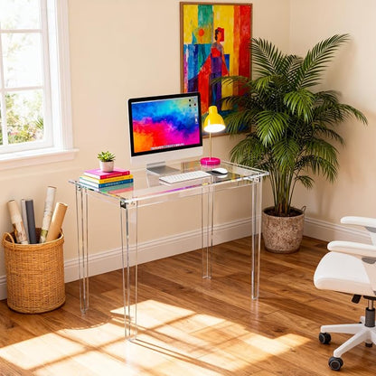Acrylic Desk, Clear Modern Writing Table for Home Office (clear, Small)