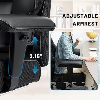 HOFFREE 500lbs Big and Tall Office Chair for Heavy People Executive Desk Chair with Adjustable Lumbar Support Comfy Wide Office Chair,Adjustable Padded Armrest,PU Leather,Black