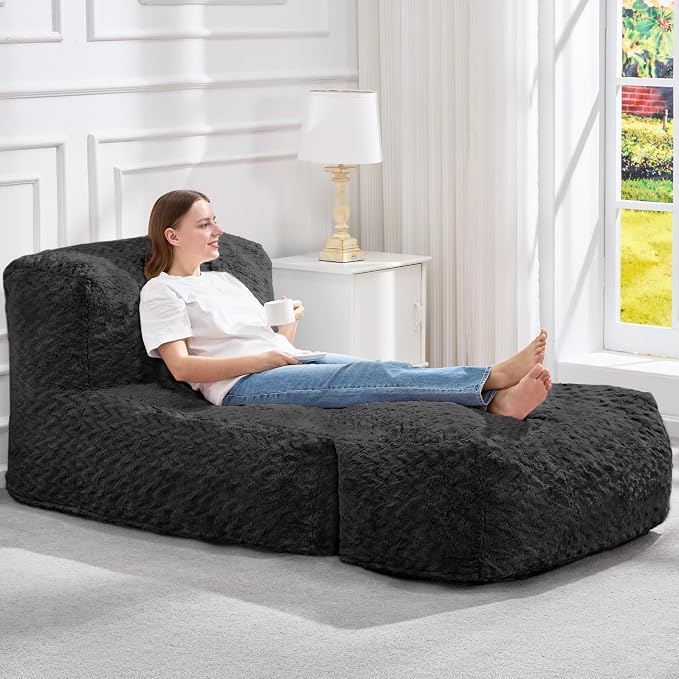 Hobestluk Giant Memory Foam Bean Bag Chairs Sofa for Adults (Black,Large) | Soft Fabric,Ergonomic Back Support,Lightweight,Easy Clean,No Assembly,Wear-resisting,For Livingroom Guest room