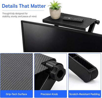 11.5 Inch Adjustable Screen Top Shelf Organizer for TV Computer Monitor Flat Screen, TV Mount Top Shelf Used to Place Soundbar Cable Box Speakers Apple TV Play-Station Camera Frames Remote