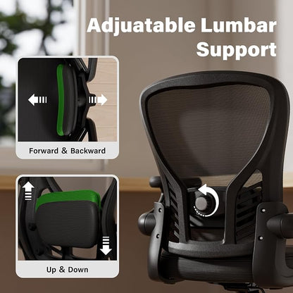 GYI Ergonomic Mesh Office Desk Chair, Black | 3D Flip-up Arms, Adjustable Lumbar Support, Adjustable Height, Study Room, Bedroom, Conference Room