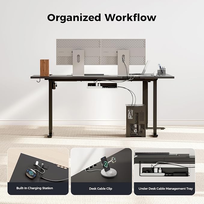 Agilestic Electric L Shaped Standing Desk 63 x 55 Inch with Power Outlet, Height Adjustable Corner Stand up Desk with Cable Management,Sit Stand Home Office Workstation with Splice Board, Black
