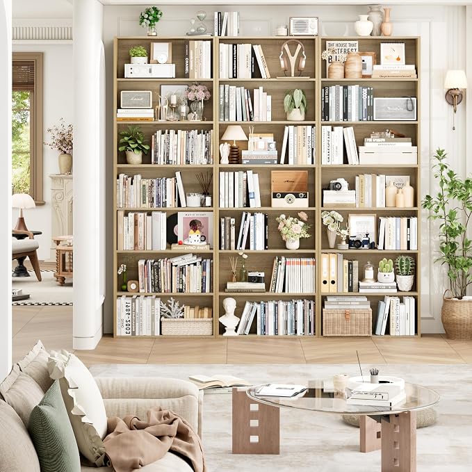 FACBOTALL 82" Tall Bookshelf, 7-Tier Open Shelves Bookcase, Freestanding Display Storage Shelves, Tall Bookcase Home Decor Furniture for Home Office, Living Room, Bedroom, Light Oak