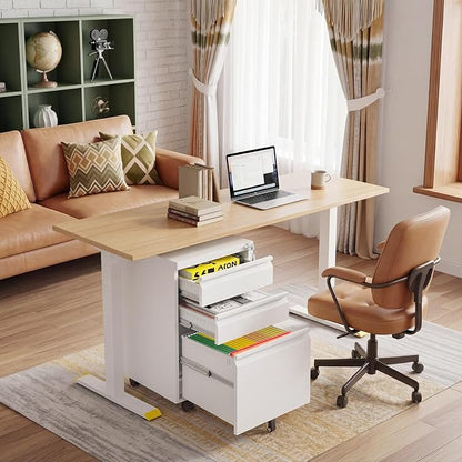 3 Drawer Under Desk Storage,Small File Cabinet with Lock,Filing Cabinet for Home Office,Mobile Metal Drawer Organizer for Letter/Legal/A4,Fully Assembled,White
