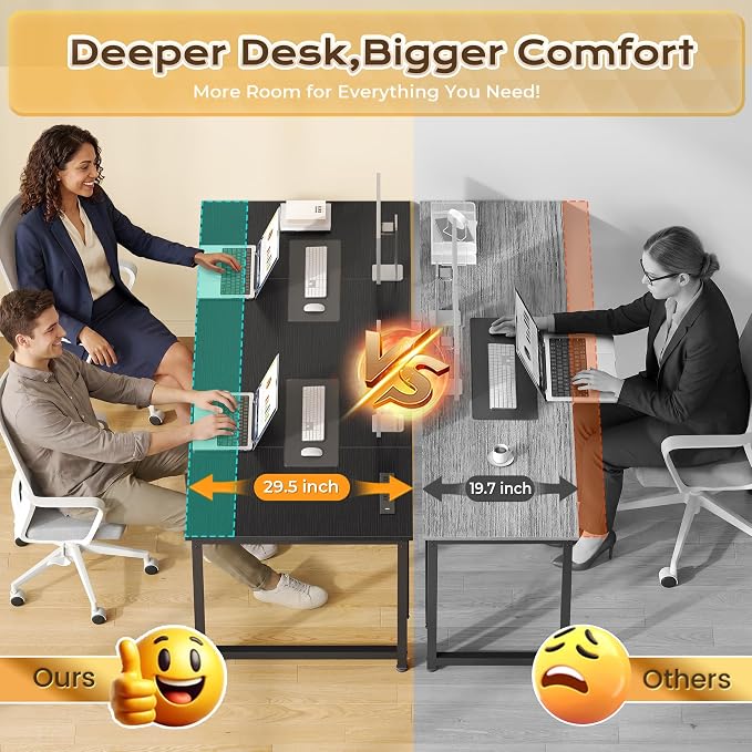 PRAISUN 63 X 30 Inch Computer Desk with Power Outlets & USB-C Port,Larger and Longer Office Desk with Deeper Desktop, Study, Bedroom, Writing Work from Home Table, Metal Frame, Black