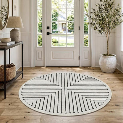 Latte&Fog Round Rug Washable Modern Non Slip Circle Area Rug - Ivory 4ft | For Living Room Bedroom Dining Room Entrance and Hallway, Washable, Non Slip, Modern Style, Low Pile, Ivory 4ft Round