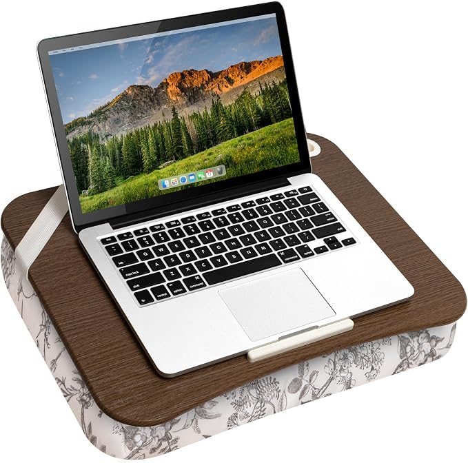 LAPGEAR Designer Lap Desk with Phone Holder and Device Ledge - Hummingbird Toile - Fits up to 15.6 Inch Laptops - Style No. 45413