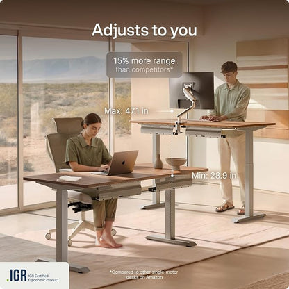 Desktronic HomeOne Standing Desk 54x28 — Ergonomic Sit Stand Home Office Desk, Made in Europe, Electric Dual Motor Height Adjustable, USB & USB-C Charging, Wobble-Free, Touchscreen, 3 Memory Presets