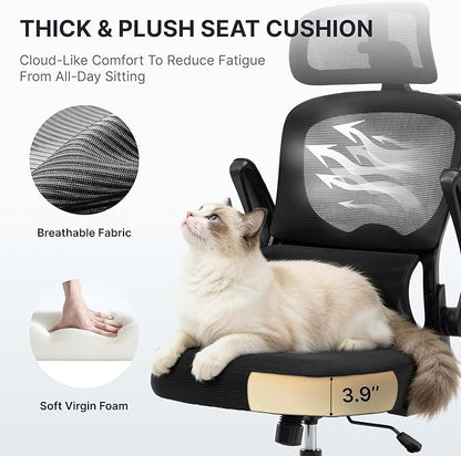 Ergonomic Mesh Office Chair,330LB Capacity High Back Desk Chair with Adjustable Lumbar Support, Adjustable Headrest & Flip-Up Arms,Breathable Computer Chair for Home Office,Work & Study,2pcs