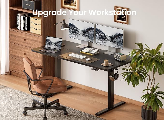 BANTI 40 × 24 Inches Standing Desk, Ergonomic, Electric Height Adjustable, Sit and Stand Up, Computer Office Desk with Splice Board, Black Frame/Black Top