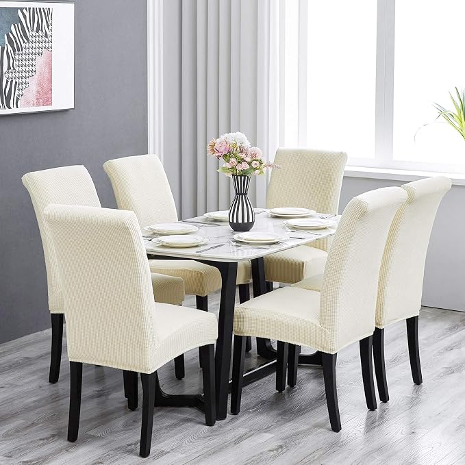 Stretch Chair Covers for Dining Room Set of 4, Removable Washable Dining Room Chair Covers, Dining Chair Slipcovers Seat Protector, Great for Home and Banquet Decoration (Ivory, 4 Pack)