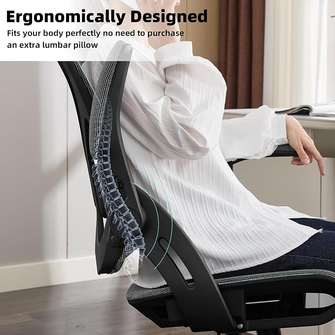 Ergonomic Office Chair, Comfy Computer Desk Chair with Adjustable Lumbar Support,Tilt Function, Comfy Wide Seat, Swivel Executive Computer Desk Chairs for Company and Home