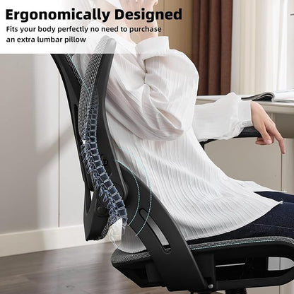 Ergonomic Office Chair, Comfy Computer Desk Chair with Adjustable Lumbar Support,Tilt Function, Comfy Wide Seat, Swivel Executive Computer Desk Chairs for Company and Home