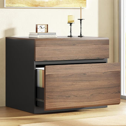 ModernMate 2 Drawer Lateral File Cabinet, 31W*23H Wood Filing Cabinet with Anti-tilt Mechanism, Home Office Storage Filing for Letter, A4 & Legal Size, Black Walnut