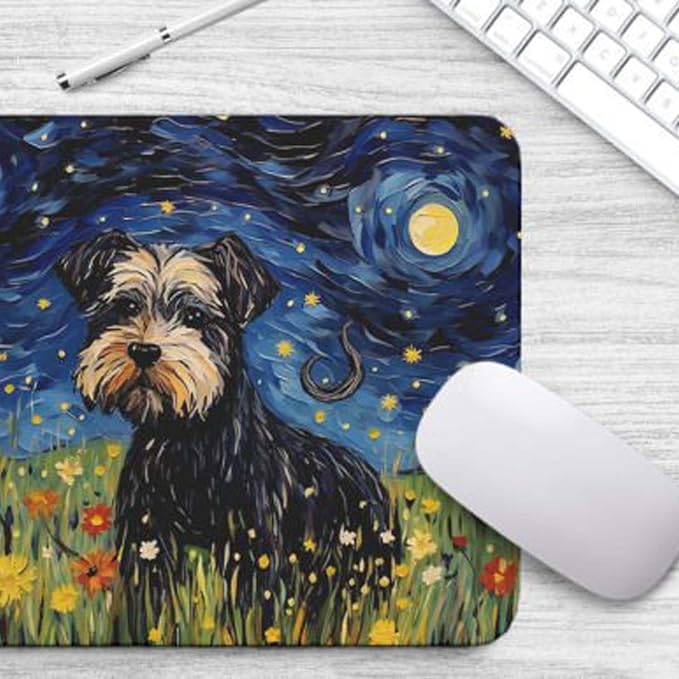 Starry Night Dog Mouse Pad for Home Office Gaming Working Desk Computer Desktop Accessories Non-Slip Rubber Mouse Pad for Dog Lovers (Miniature Schnauzer)