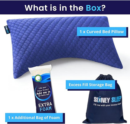 Sidney Sleep Pillow for Side and Back Sleepers - Comfort for Neck and Shoulder Pain - Adjustable and Customizable Shredded Memory Foam Filling - King Size - Extra Foam Fill Included (Blue, King)
