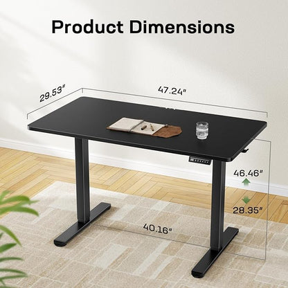 Marsail Electric Standing Desk Adjustable Height, 48 inch Large Standing Desk with Deeper Tabletop & 4 Memory Presets, One Piece Standing Desk for Home Office & Computer, Light Black,2 Packages