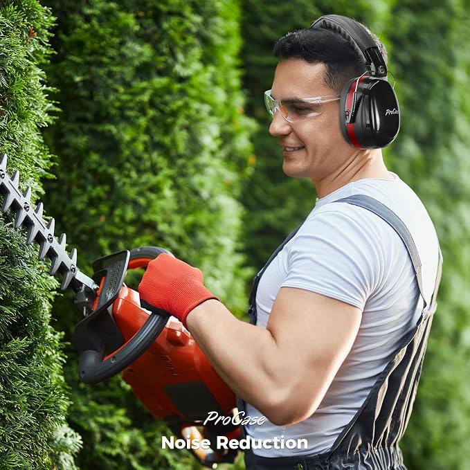 ProCase NRR 32dB Noise Reduction Ear Muffs for Adults & Kids, Hearing Protection for Shooting, Gun Range, Mowing, Construction & Autism Sensory Support, Foldable Safety Earmuffs –Red