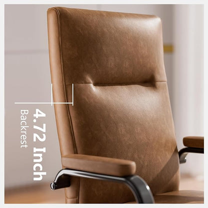 GXJ Brown Office Chair with Memory Foam Seat | 4.9'' Memory Foam Seat and 4.7'' Comfortable Backrest, High Back Leather Executive Chair with Wheels and Arms for Women