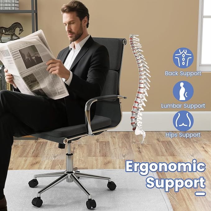 COSTWAY Ergonomic Office Chair, High Back Desk Chairs with Armrests, Comfy Lumbar Support, Rocking Function, Swivel Executive Computer Chair for Home Office, Grey